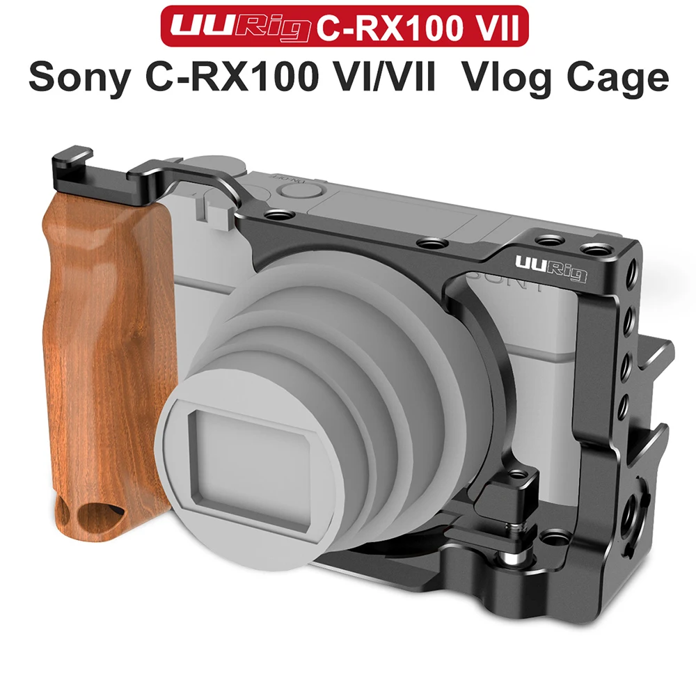 

UURig Metal Camera Cage for Sony RX100 VI/VII Dual Cold Shoe Quite Release Plate with Wooden Handgrip Vlog VS SmallRig Cage