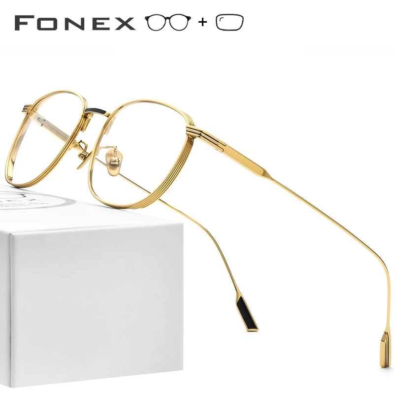 

FONEX Pure Titanium Prescription Glasses Women Vintage Round Myopia Optical Eyeglasses Frame Men 2020 New Oval Eyewear 8517