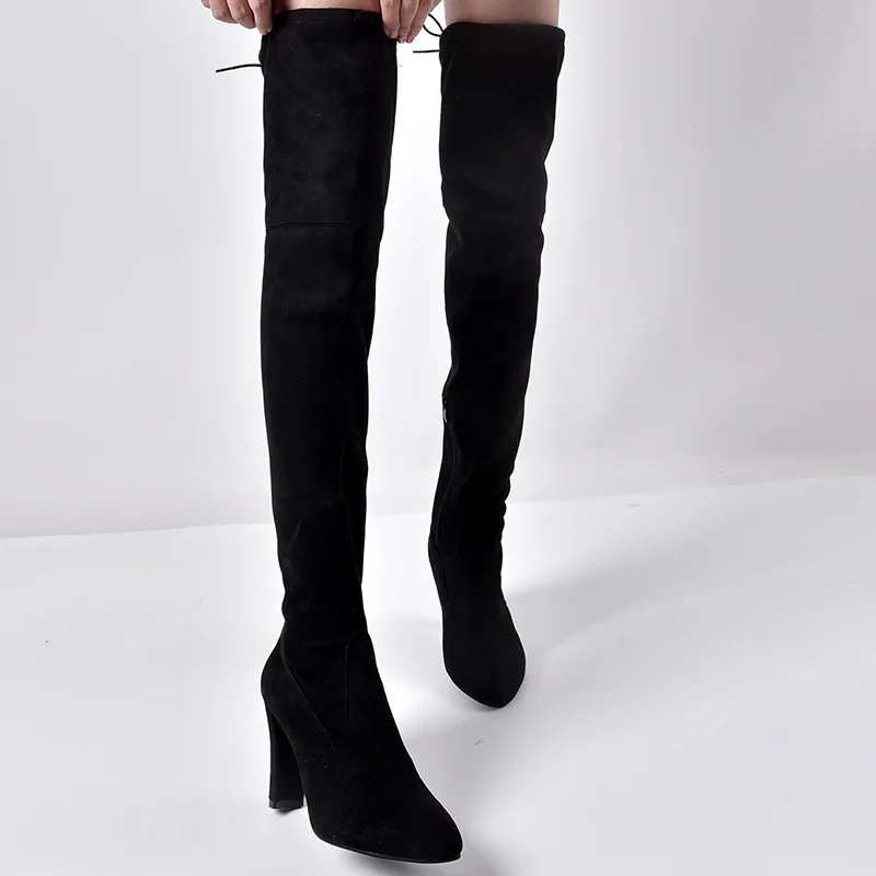Новая обувь Для женщин сапоги Ботфорты выше колена черного цвета пикантные женские осень-зима женские сапоги до бедра