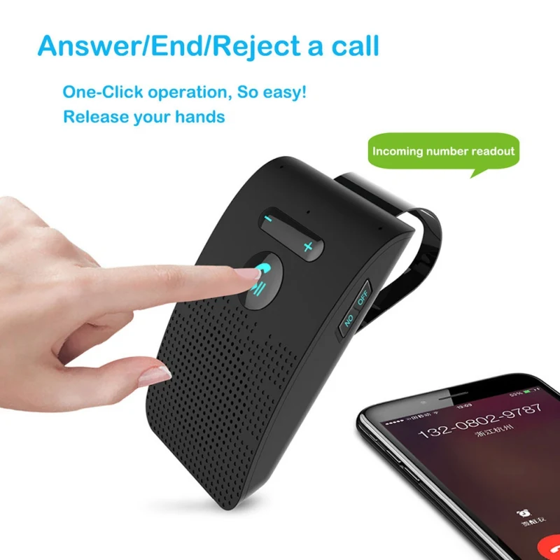 

Bluetooth Handsfree Car Kit Wireless Speakerphone support siri Voice Control Sun Visor Gravity sensor Auto connect ans off