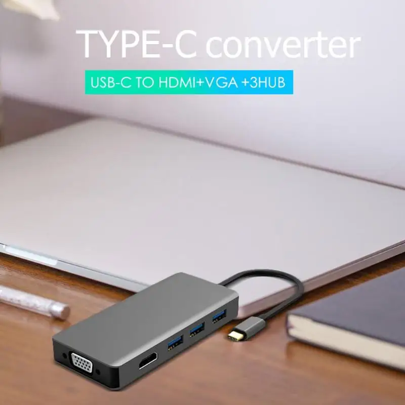 Cabledeconn 3-в-1 мульти-Многофункциональный преобразователь TYPE-C к HDMI VGA с 3 портами(стандарт концентратор док-станция