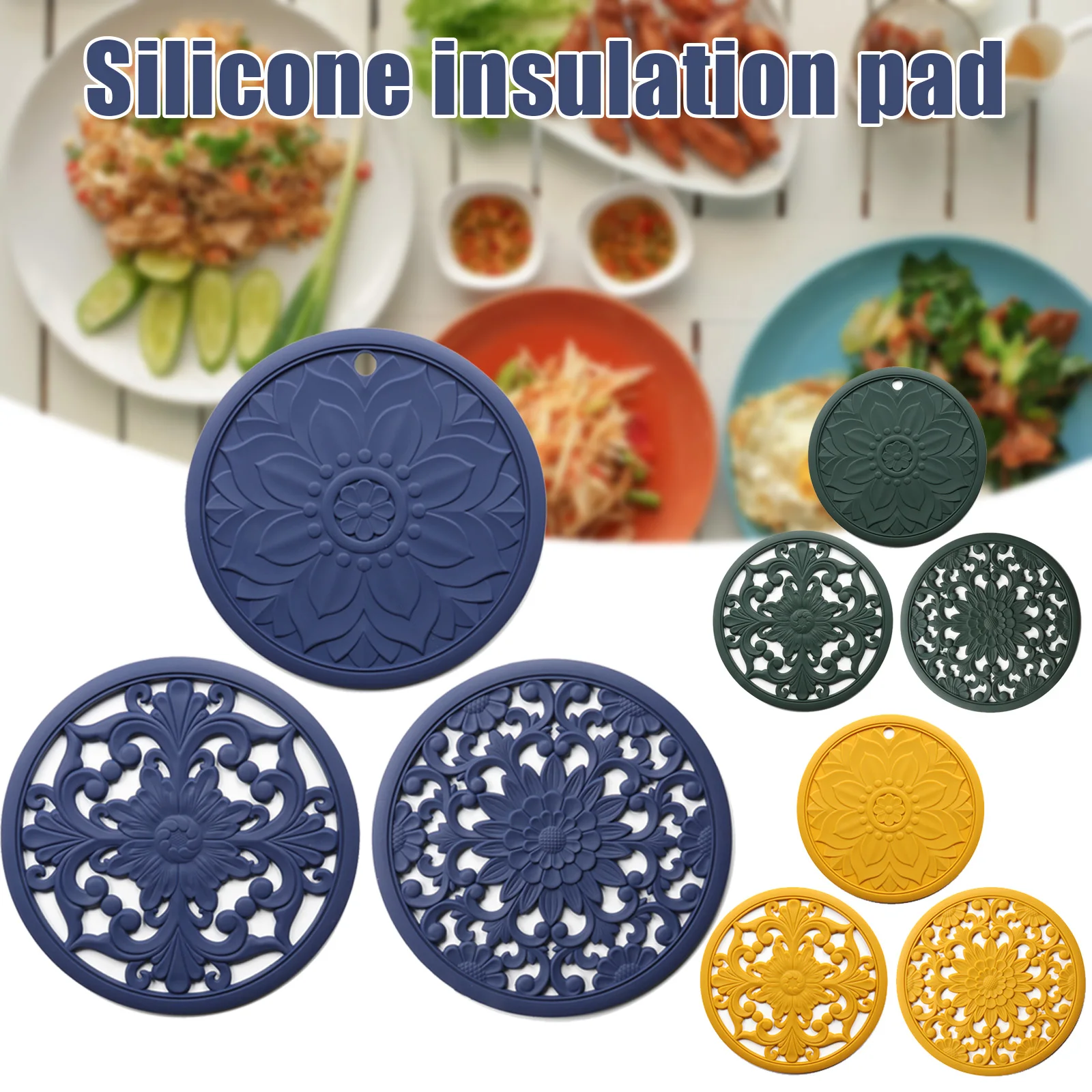 3pcs Hollowed Out Silicone Insulation Pad Coasters Dining Tables