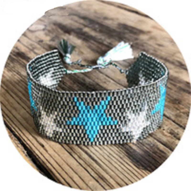 Boho MIYUKI браслет сглаза браслет Хамса ручной работы Ювелирные изделия Браслеты Зеленый Кристалл для женщин кисточкой ручной работы Insta Мода