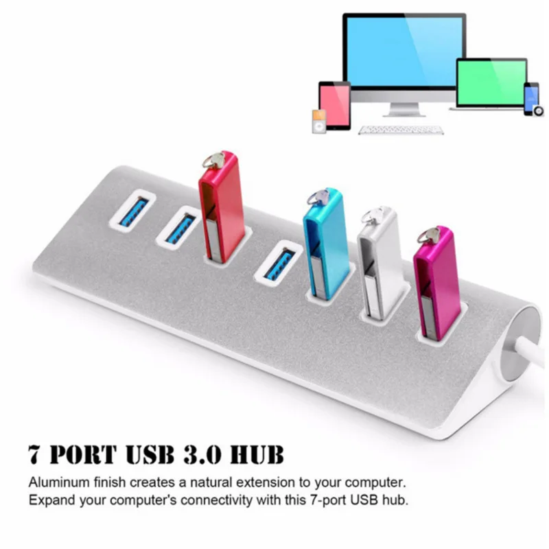 7 портов адаптер концентратор Алюминиевый сплав USB 3,0 для Mac OS Windows PC ноутбук