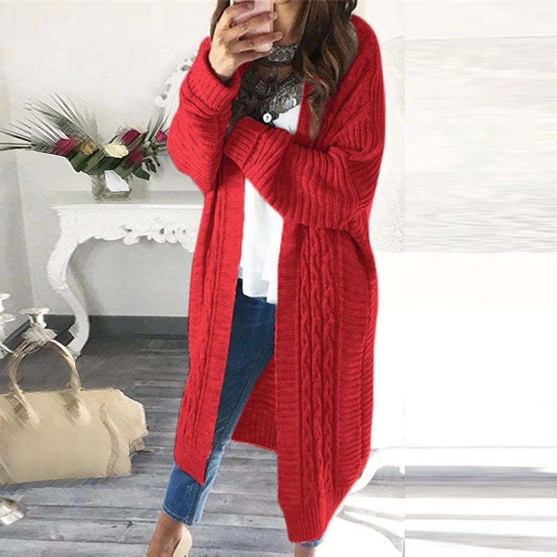 

Autumn Winter knitted coat Ladies Casual Loose Long Knitwear solid jumper casual Cardigan Coat Long Sleeve Warm sweater women
