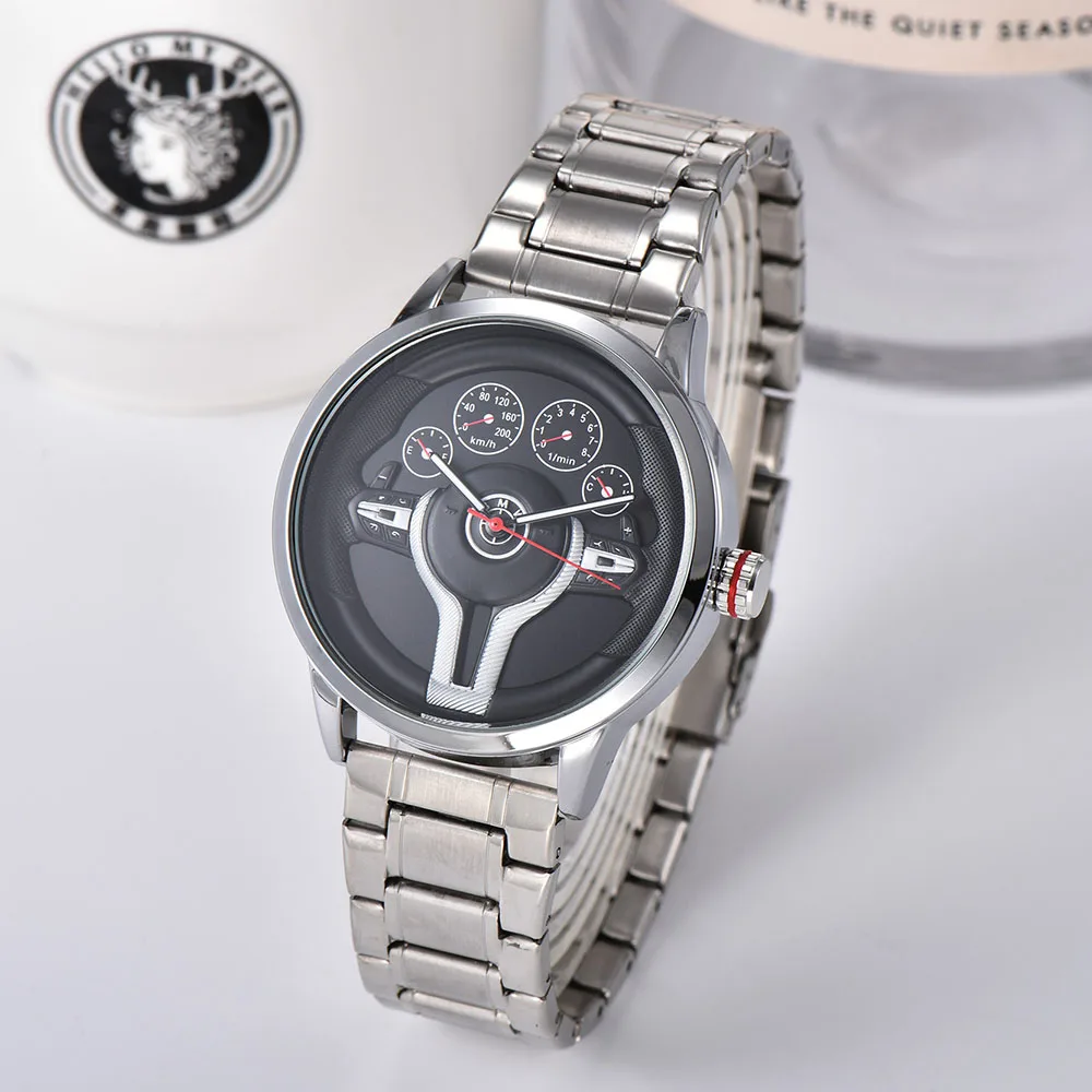 Creative Natrual style Classic precision Fashion Men's Quartz watch 3D Racing tire Free Stainless Strap Clock Casual Sports 2021 