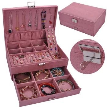 

Multi-Function Jewelry Box Dual-Layer Jewelry Organizer for Necklace Rings Earring Portable Leather Jewelry Case with Drawer
