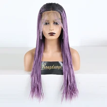 RONGDUOYI термостойкие волокна волос эффектом деграде(переход от темного к синтетический Синтетические волосы на кружеве парик два тона фиолетовый плетеный ящик косы 13X6 парики шнурка для Для женщин