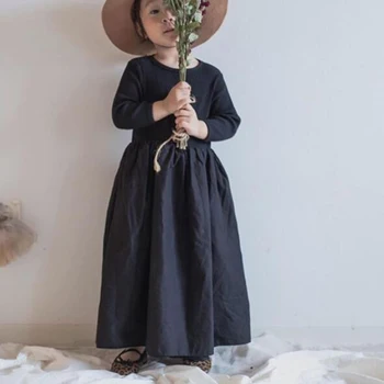 

1-6Yrs Casual Kids A-Line Dresses For Girls Pure Color Princess Dresses 2020 New Spring Autumn Kids Girl Dress Long Sleeve Dress
