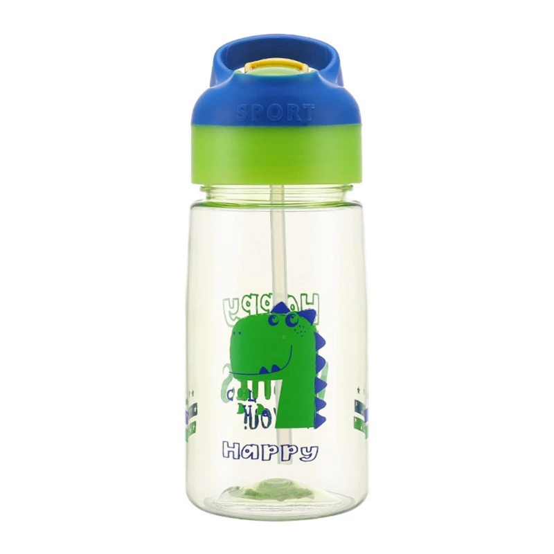 Мультяшные детские бутылки для питьевой воды с ручкой, бутылки для питья молока, соломы, милые детские чашки, детский чайник 500 мл#2 - Цвет: Зеленый