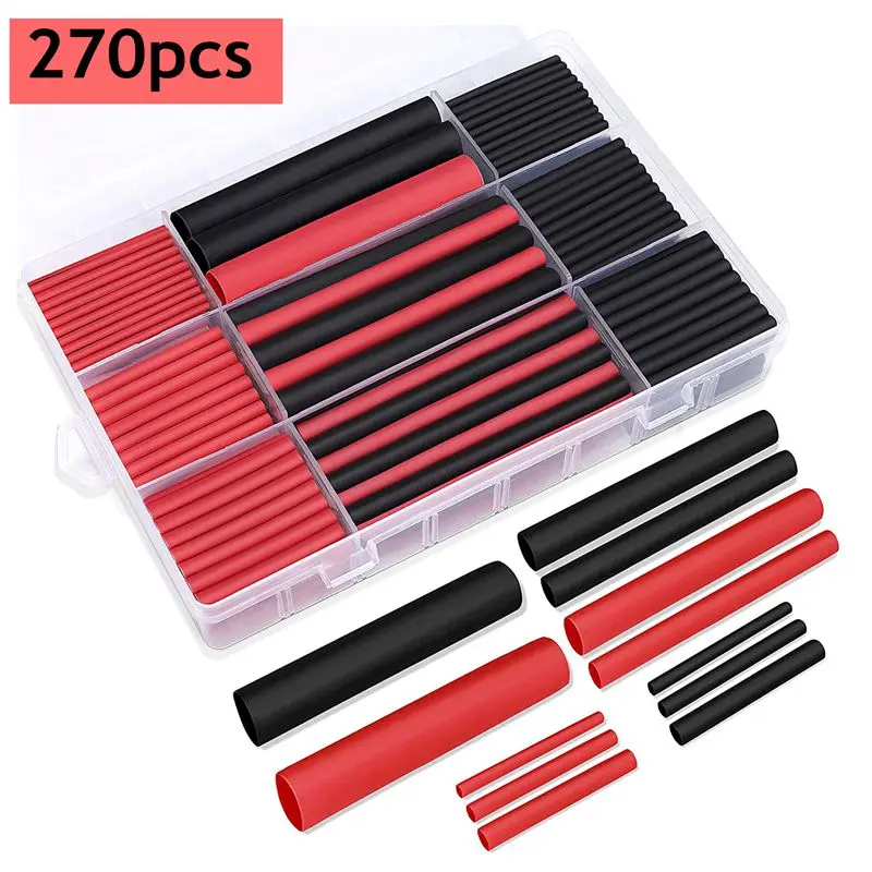 Heat Shrink Tubing 270Pcs 3:1 Shrink Ratio Dual Wall Adhesive Lined 6 Size: 3/8",1/4",3/16",1/8",3/32",1/16" 2 Color KIT