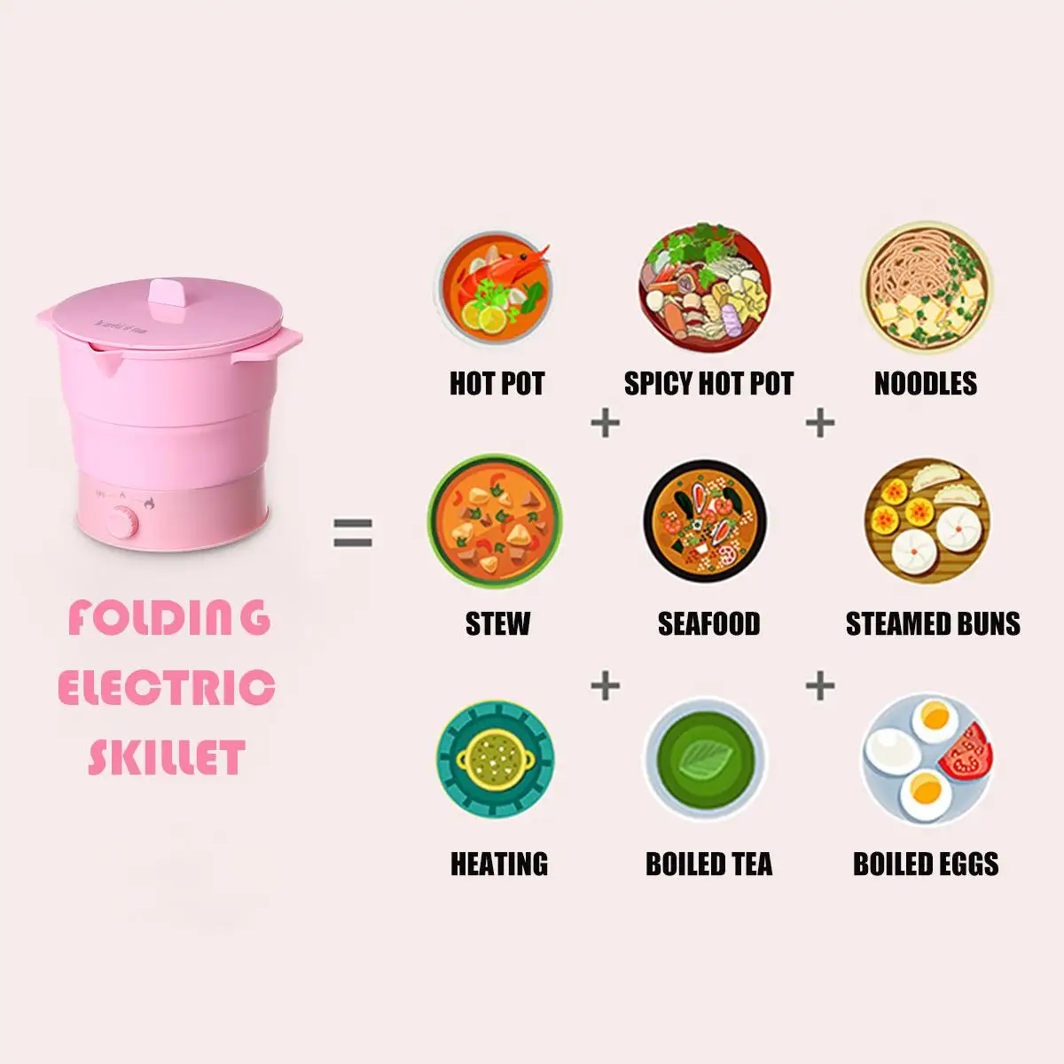 

Hot New 220-240V Folding Electric Cooking Pot Multifunction home Mini Cooker Machine Non-stick/Stainless Steel Inner Food Grade