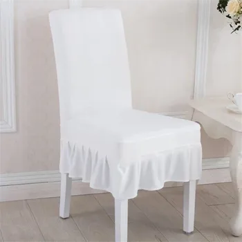 

White Colour Lycra Chair Cover with Skirt All Around The Chair Bottom Spandex Skirt Chair Cover for Wedding Party Decoration
