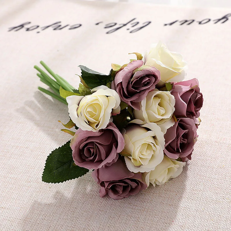 1 букет Искусственный букет роз Декоративные Шелковые цветы букеты невесты, украшение для свадьбы, дома, вечерние украшения свадебные Supplies1 - Цвет: 1