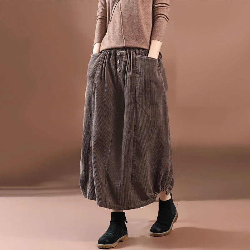 Corduroy Skirt Elastic-Waist Classic Vintage Women WONDERLAND Female A-Line NINI Autumn