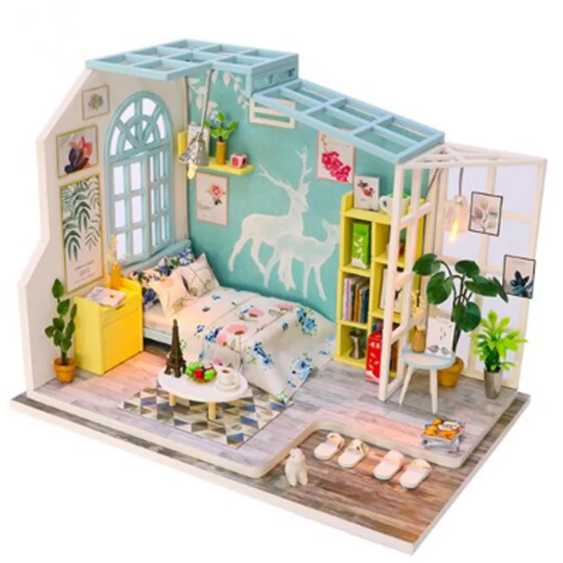 

Doll House Diy Miniature Dollhouse Model Wooden Toy Furnitures Casa De Boneca Dolls Houses Birthday Gift