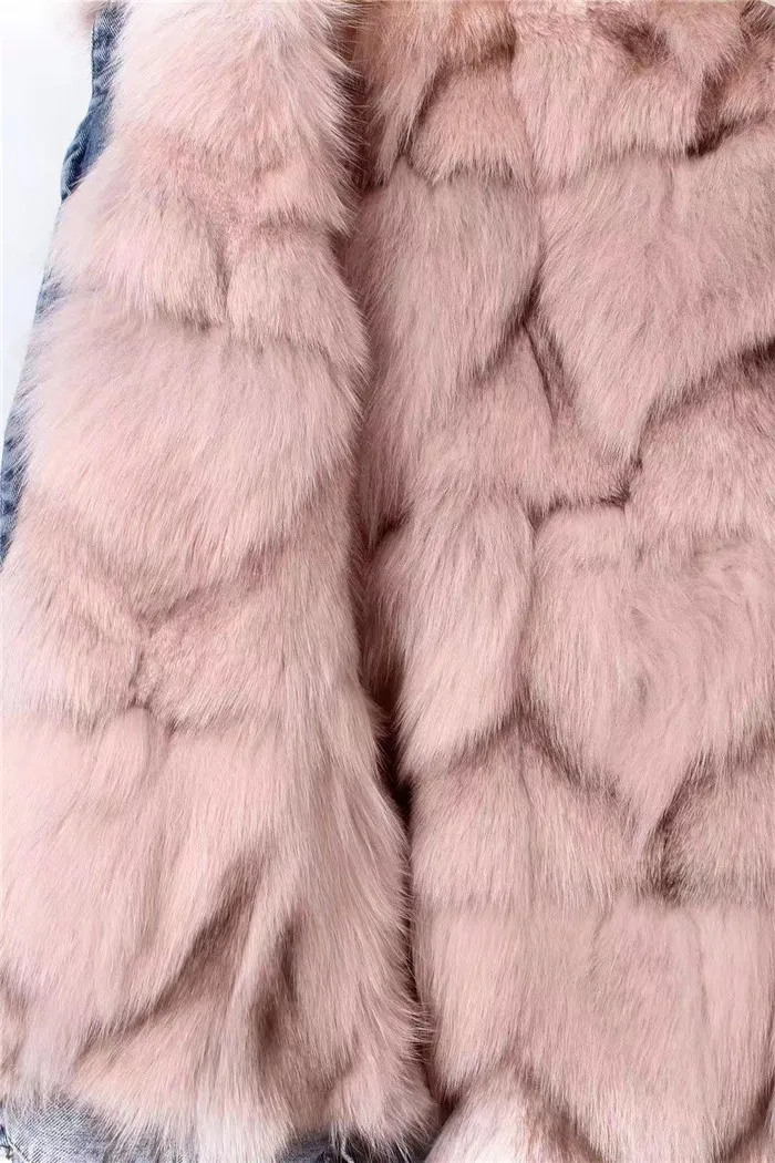 real fur coat Winter Jacket Women Coat Real fox Fur lined denim jacket Parka back letter print