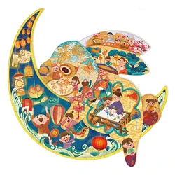 Novo quebra cabeça colorido 100 pçs yutu coelho forma alienígena jigsaw tradição chinesa festival iluminação tendência nacional presente crianças
