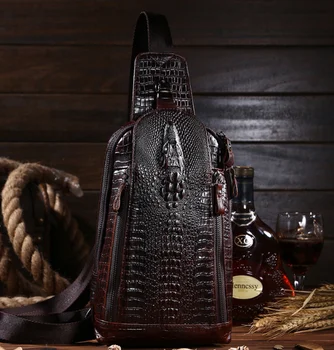 

High Quality Oil Wax Cowhide Package Crocodile Pattern Genuine Leather Crossbody Chest Bag Casual Chic Shoulder Belt Bag DF313