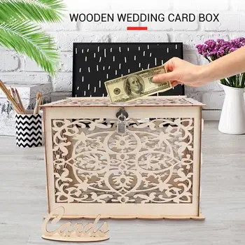 

Wedding Money Box Wedding Card Box with Lock Wooden Ornament Home Decoration Party Elegant Creative Wooden Wedding Box