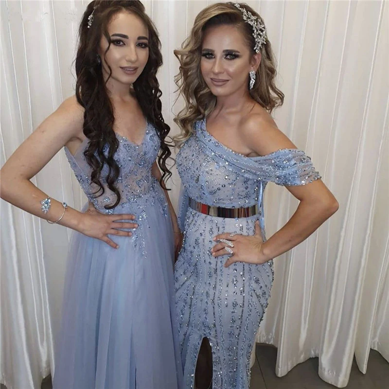  vestidos largo Pink Dubai Lebanon One Shouder Sexy Evening Dresses Luxury  Beaded Split  Crystal Sparkle Evening Gowns  (1)