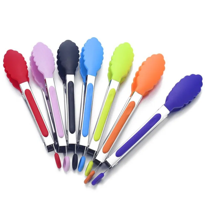 Silicone Food Tong Stainless Steel Kitchen Tongs Silicone Non-Slip Cooking Clip Clamp BBQ Salad Tools Grill Kitchen Accessories food tongs