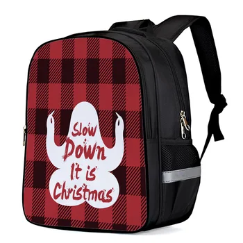 

Red Black Plaid Sloth Christmas Laptop Backpacks School Bag Child Book Bag Sports Bags Bottle Side Pockets School Student