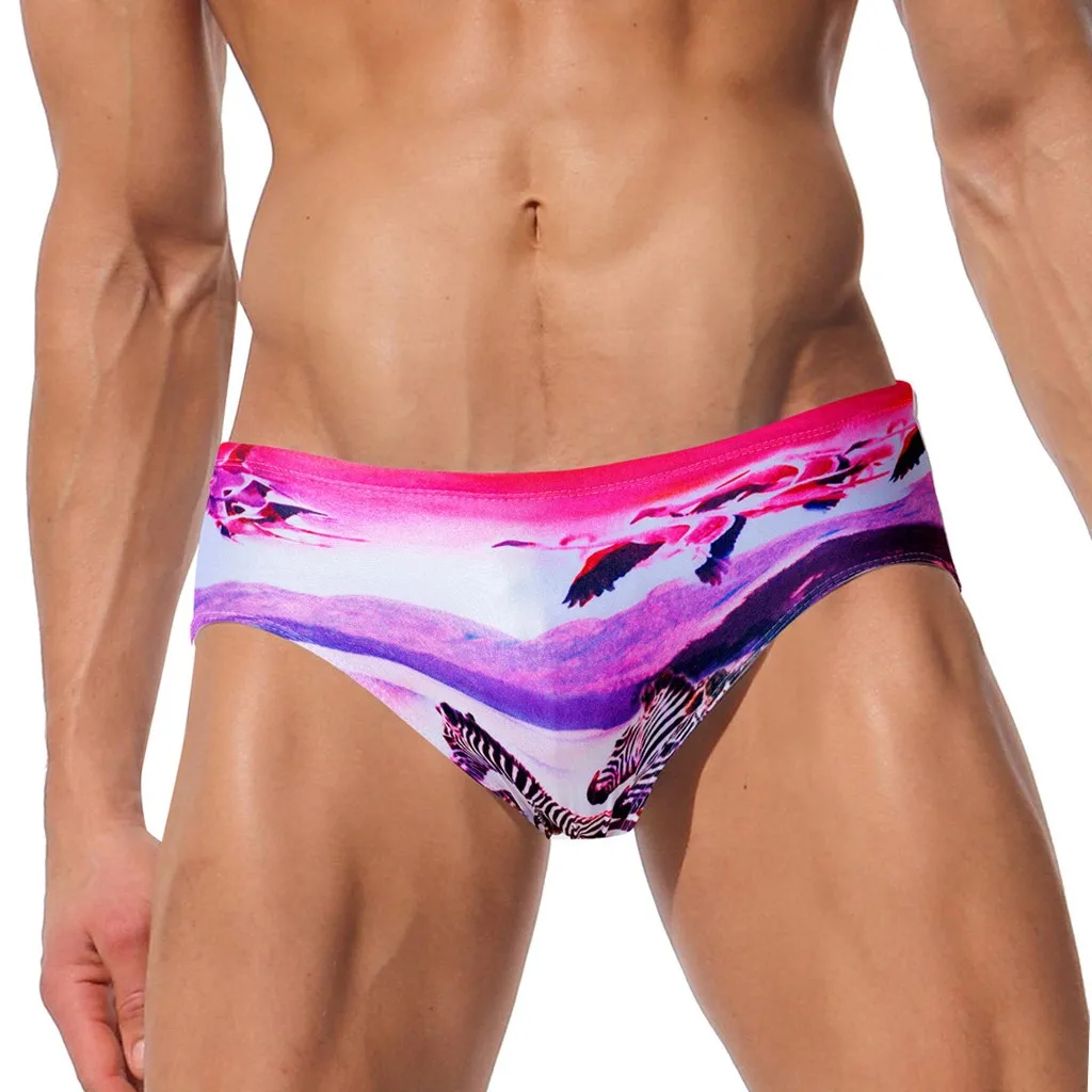 

New Fashion Mens Summer Casual Printing Sexy Gradient Swimming Trunks Beach Shorts Briefs Comfortable Breathable Swimwears