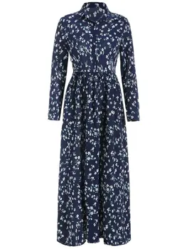 

Floral Print Full Sleeve Maxi Dress Spring Autumn Long Dress Vintage Women Bohemia Dress Casual A Line Shirt Dress Blue