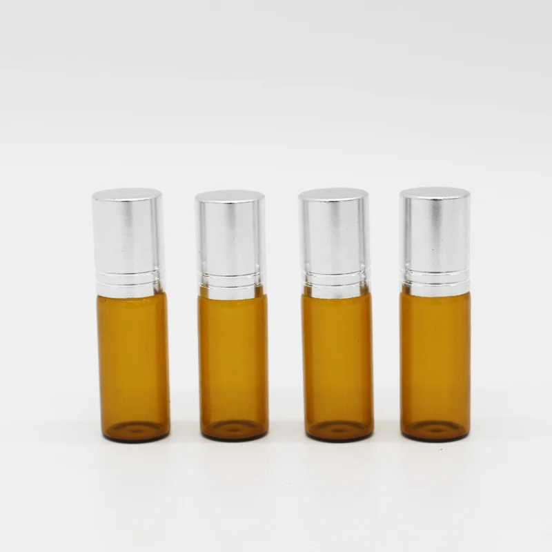 

5ml X 24pc Amber Glass Roll On Bottle With Aluminum Cap 5cc Roller Glass Vial Perfume Glass Bottles Oil Glass Bottles