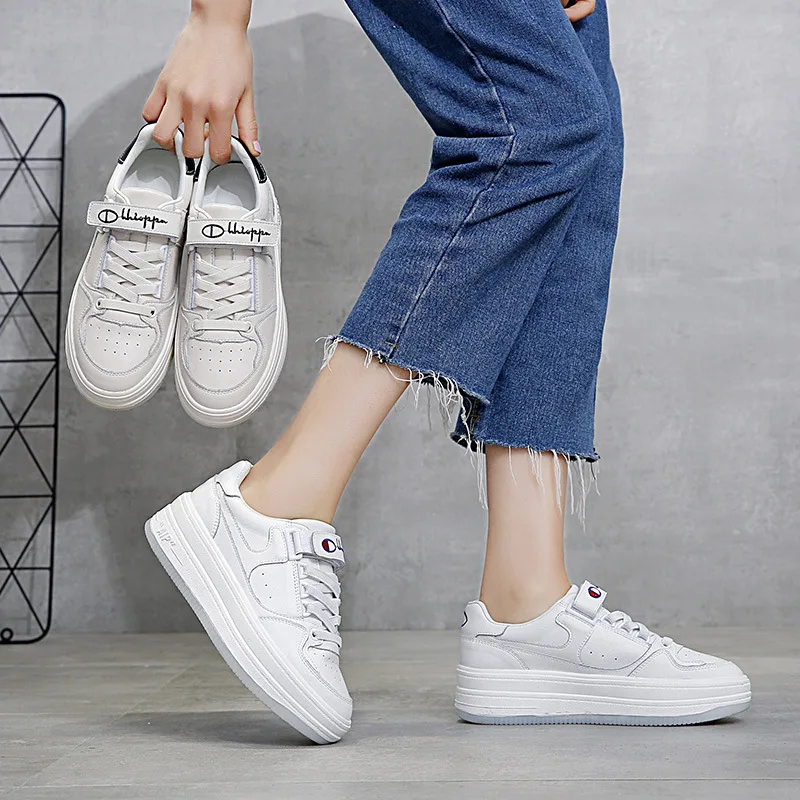 

INS Ultra-Fire Red Genuine Leather White Shoes Women's Versatile 2019 New Style Thick Bottomed Sports Casual Dad Board Shoe Fash