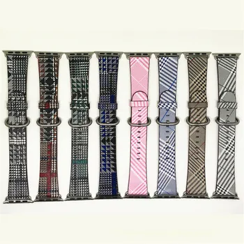 

Watchband for Apple watch 1/2/3 38m 40mm Houndstooth twill colorblock Genuine leather for iwatch 4/5 42mm 44mm strap accessories