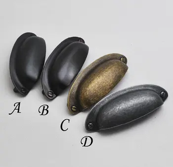 

3.5" Cup Dresser Drawer Pulls Handles Bin Retro Kitchen Cabinet Knobs Handle Hardware Antique Brass Black Silver Vintage 89mm