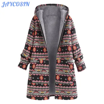 

JAYCOSIN Clothes Women 2019 Boho Winter Warm Thick Hooded Coat Female Vintage Long Sleeve Plus Size Coats And Jackets Women 1108