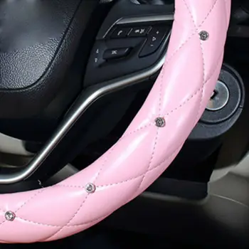 

Decor Steering Wheel Cover PU Leather Non-Slip Car Pink 38cm Accessories
