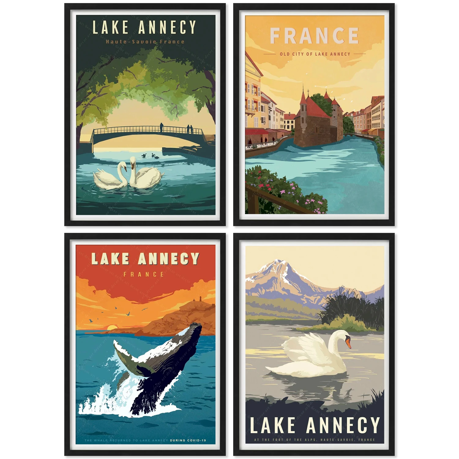 Retro Travel Poster France | Canvas Wallstickers | Retro Art Cities |  Annecy France Lake - Painting & Calligraphy - Aliexpress