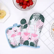 2 шт. 1 пара хлопок Мода Фламинго кухонная принадлежность, микроволновая печь для выпечки и bbq духовка Прихватки кухонные перчатки 21