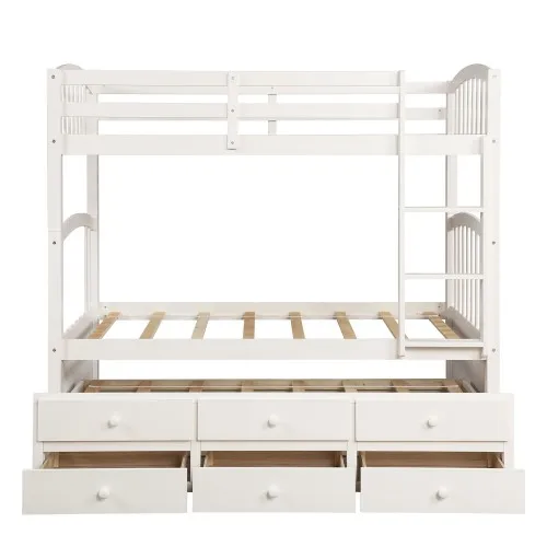 Twin Bunk Bed With Ladder Safety Rail Twin Trundle Bed With 3 Drawers For Kids, Teens Bedroom Guest Room Furniture Children Beds Twin Bunk Bed With Ladder Safety Rail Twin Trundle Bed With 3 Drawers For Kids, Teens Bedroom Guest Room Furniture Children Beds