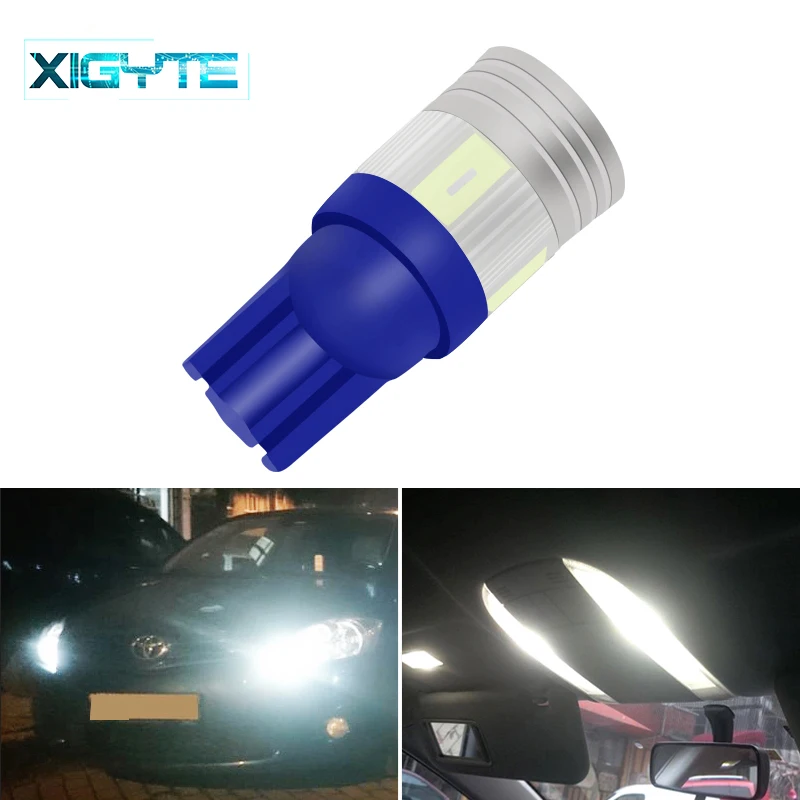 1pcs T10 Super Bright 6 SMD 5630 LED Projector Lens Auto Wedge Lamp WY5W W5W 6SMD 5730 LED Car Marker Lights Parking Bulb DC 12V