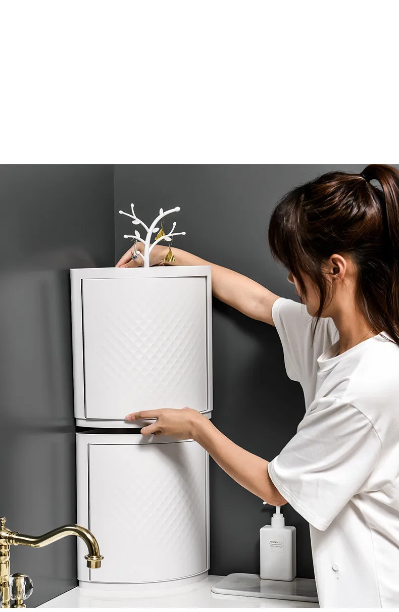 

Bathroom 360 Degree Rotating Triangle Shelf Kitchen Toilet Shelf Corner Shelf Bathroom Storage Rack Cabinet Storage Box OK 1064
