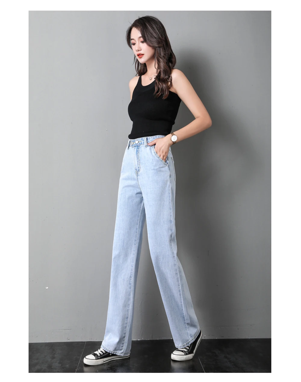 ZSRS SHEIN свободные широкие джинсовые джинсы для женщин лето осень сплошной высокой талией Урожай обычная, высокая, на выход женские джинсовые брюки для женщин