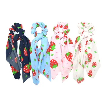 

8Style 1pcs Bow Scrunchies Fruit Print Elastic Hair Band Girls Ponytail Holder Streamer Tassel Knotted Head Ring
