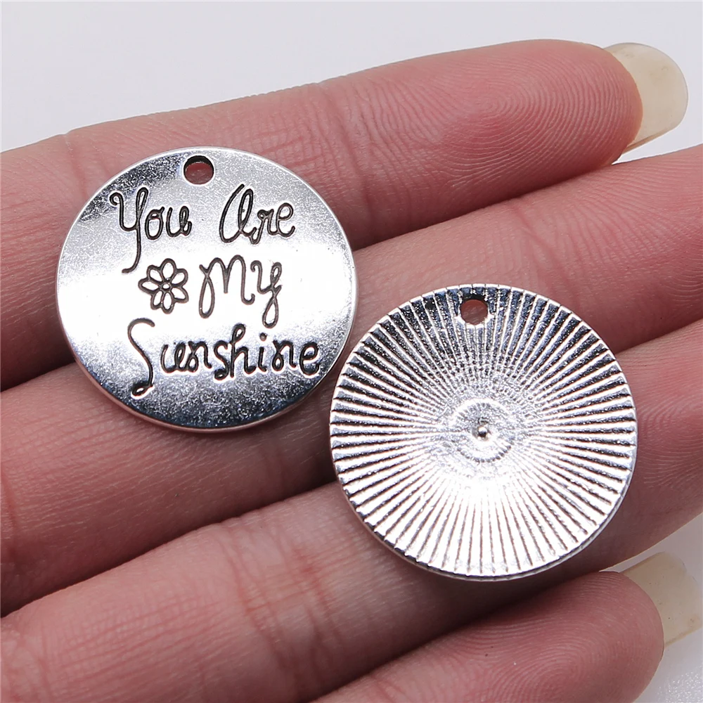 WYSIWYG 3 шт Подвески You Are My Sunshine античный серебряный цвет 25x25 мм металлический сплав