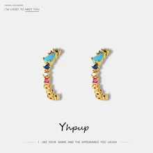 Yhpup новые модные блестящие циркониевые цветные серьги-гвоздики с кристаллами медные массивные крошечные серьги для девушек женские ювелирные изделия для вечеринок