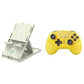 

1 Pcs Wireless Bluetooth Pro Controller Yellow & 1 Pcs 2 in 1 Adjustable Shell Holder Game Cards Storage Box