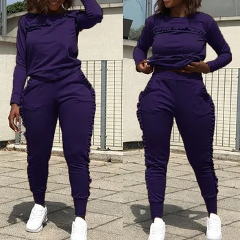 

Women Gym Running Suit Two Piece Solid Long-Sleeved Workout Tracksuit Sets Jogging Sweatsuits Outfitst Sport Set
