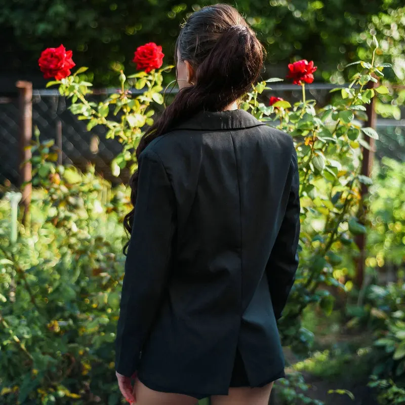 Women Blazer 2020 Casual Plus Size Fit Black Autumn Chic Korean Style Jacket Back Split Buttons Long Sleeve Work Bussines Coat