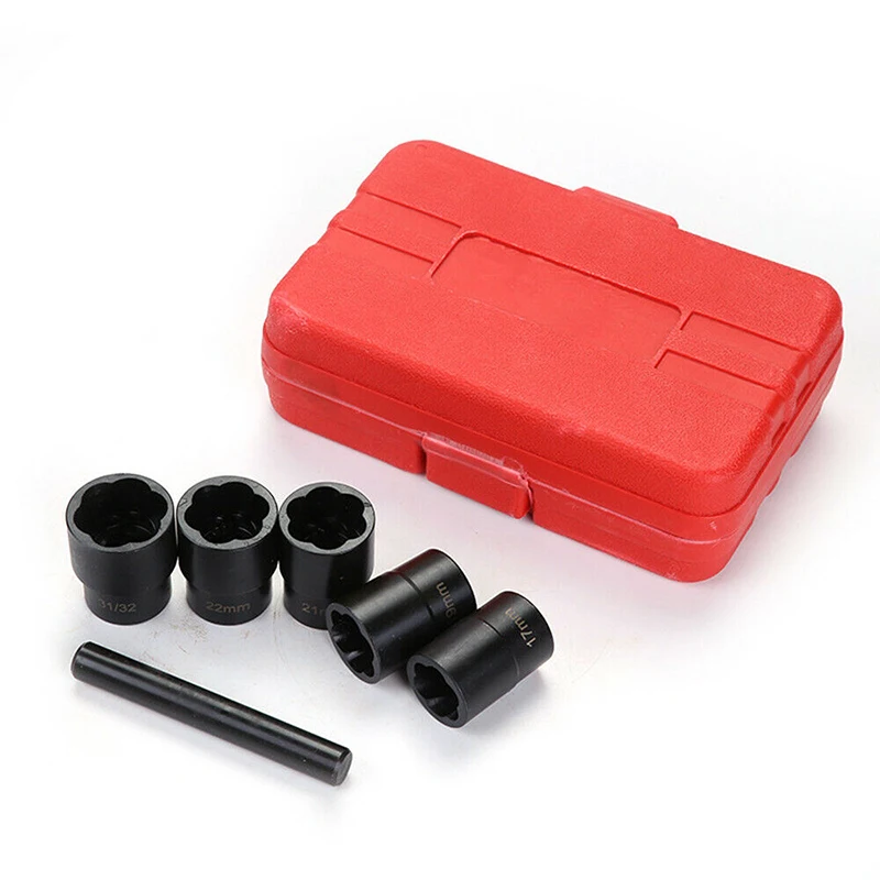

6pcs 1/2Inch Sockets Damaged Nut Lock Remover Bolt Extractors Steel Hand Tools