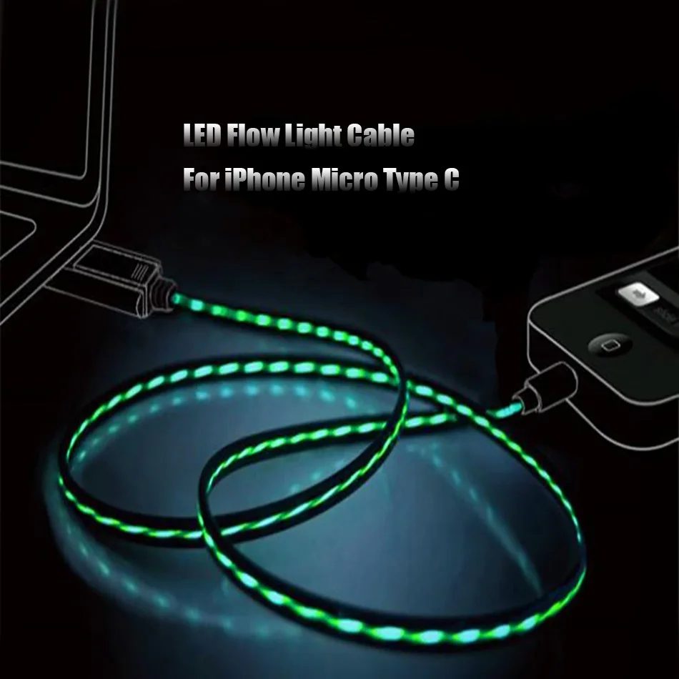 USB C кабель для быстрой зарядки для iPhone samsung huawei Micro usb type C светодиодный светящийся зарядный кабель провод для зарядки мобильного телефона