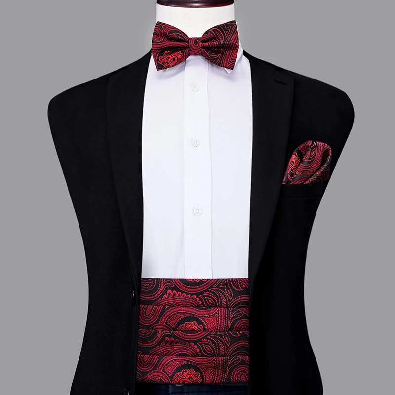 snap belt Hi-Tie Wedding Cummerbund Set with Hanky Hanky Bowties Mens Tuxedo Formal Party Waist Band Male Silk Burgundy Red Cummerbunds genuine leather belt